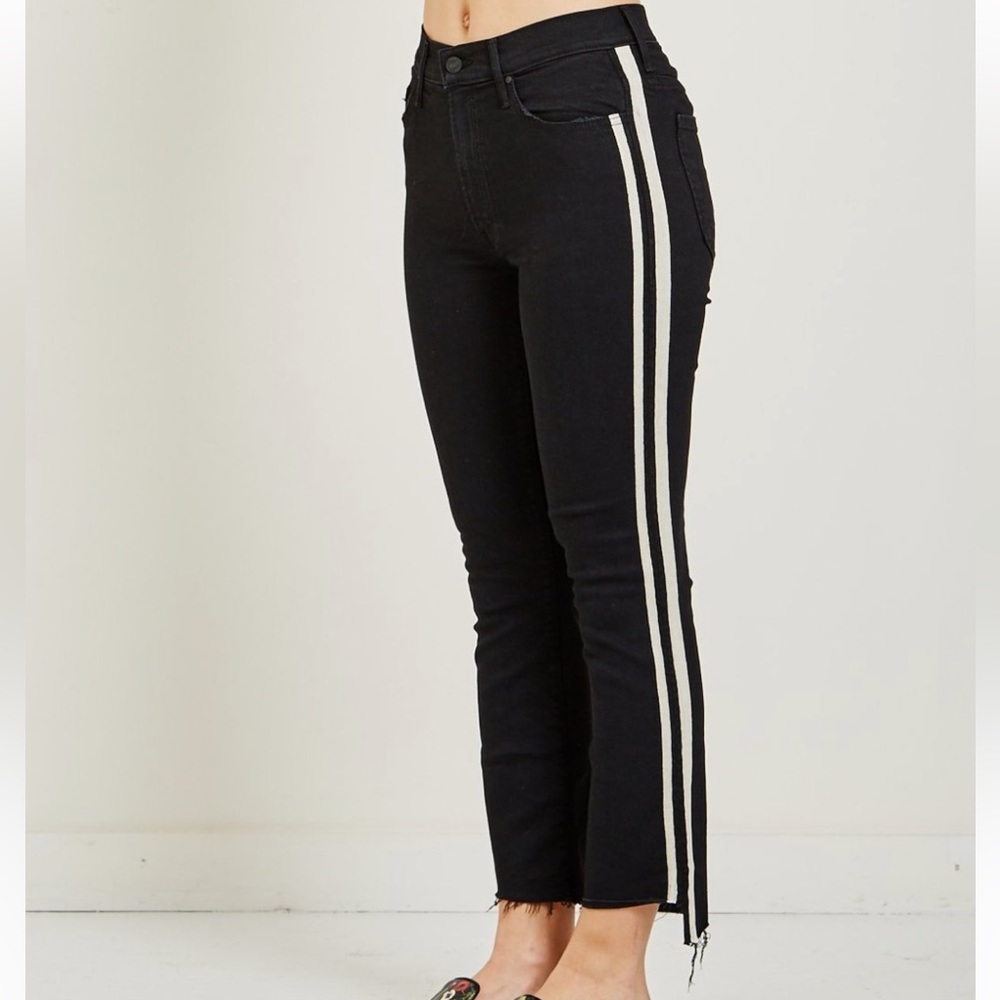🌈🥳HP Mother Insider Crop Fray Jeans Black With White Stripes Size 28.Like New